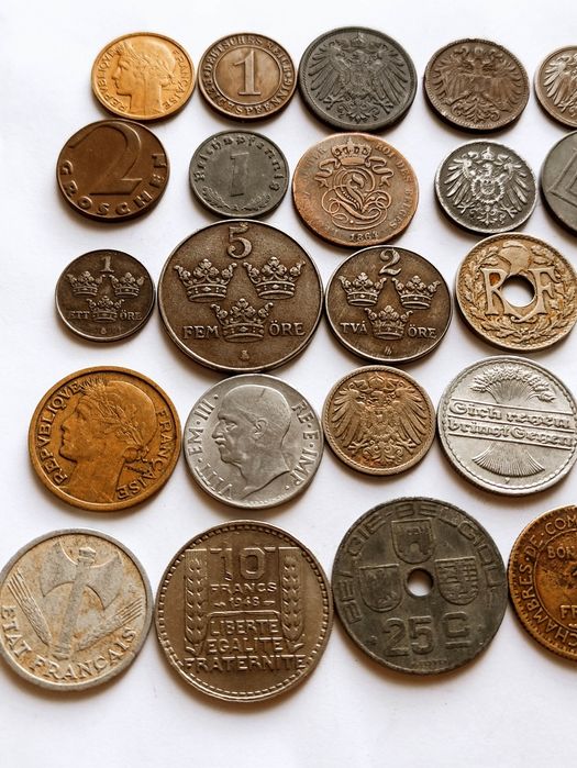 25 старовинних монет світу. Німеччина Швеція Франція Бельгія Голландія