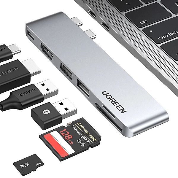 HUB Ugreen CM380/2xUSB C - HDMI/2xUSB 3.0/SDTF/USB C PD - szary