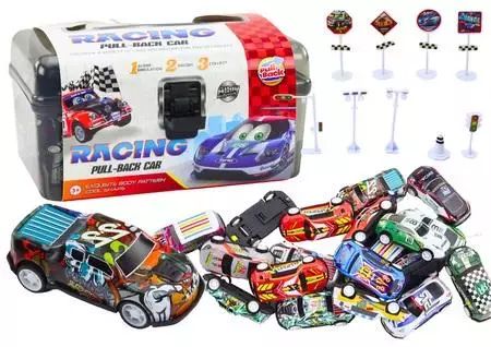 Zestaw resoraków w walizce 25szt znaki drogow auta. Lean Toys. Nowy Produkt
