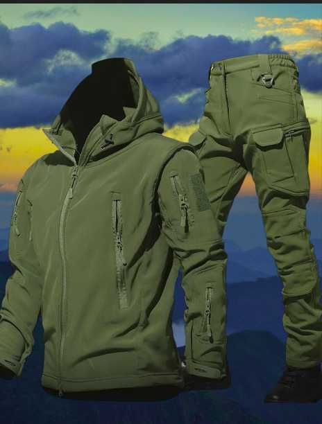 чоловічий утеплений костюм софт шел на флісі колір олива