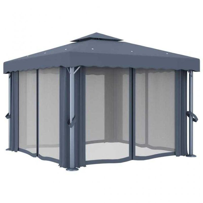 Pérgola com Cortinas e Luzes LED 3x3 m – Antracite