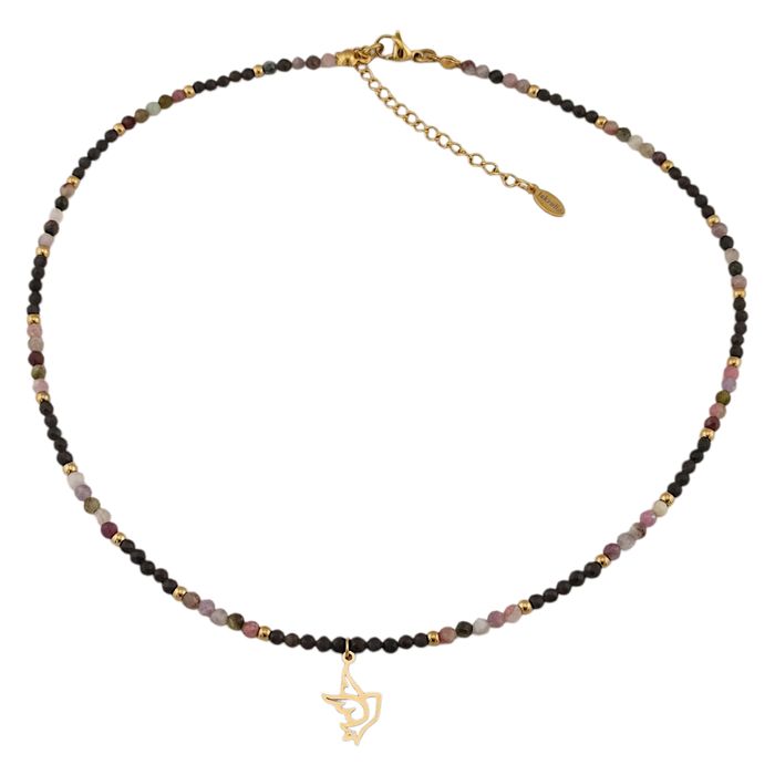 Naszyjnik z kamieni naturalnych Turmalin kolorowy i obsydian  HDN9