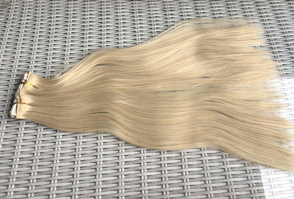 Premium Ultra włosy doczepiane, naturalny jasny blond, clip in 114.