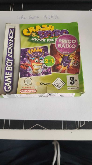Crash & Spyro com caixa e insert original. Gameboy Advance SP