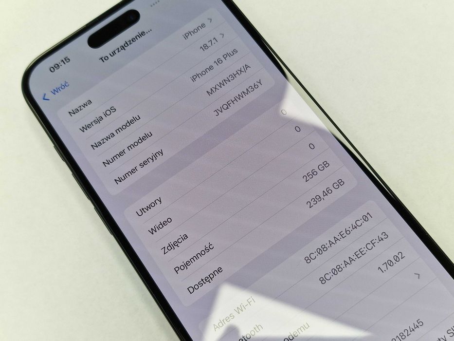 Iphone 16 Plus 256GB/ 16+/ Black/ Czarny/ A3290/ 100%/ Grade A- + łado