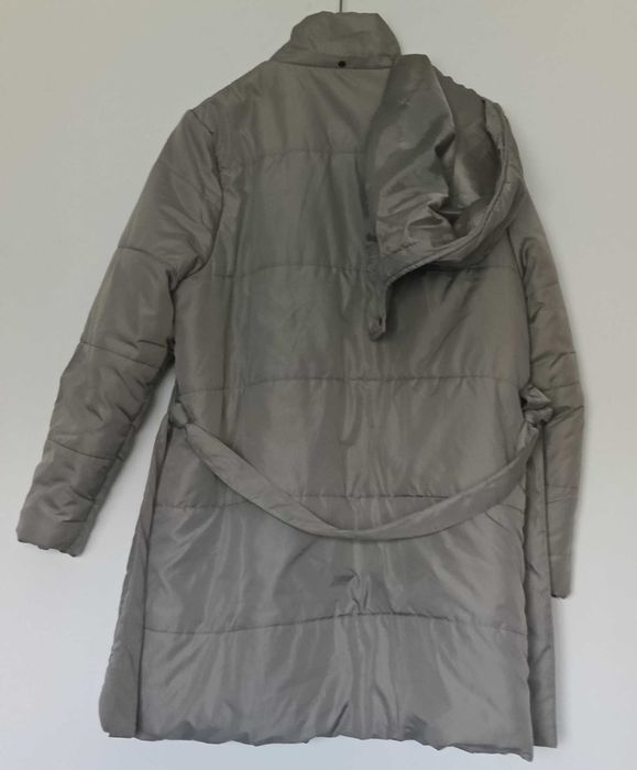 Sobretudo Acolchoado MO Casual Cinzento/Beige c/ Capuz Removível e Cinto – Tam. XXL