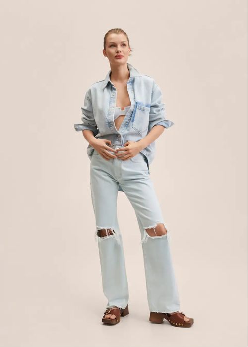 Джинси клеш труби з порваними колінами mango 36р.