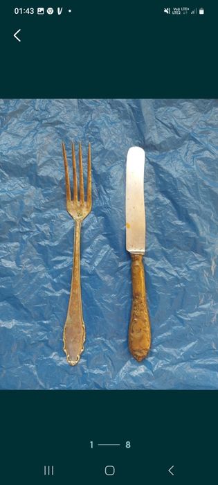 Stare sztućce 2 sztuki nóż i widelec KLOMAN ALPACCA HROM