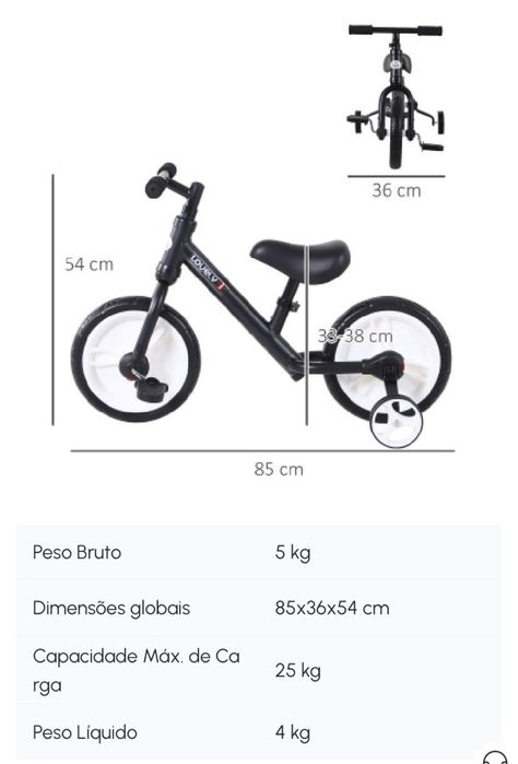 Bocicleta HOMCOM com pedais e rodas removiveis