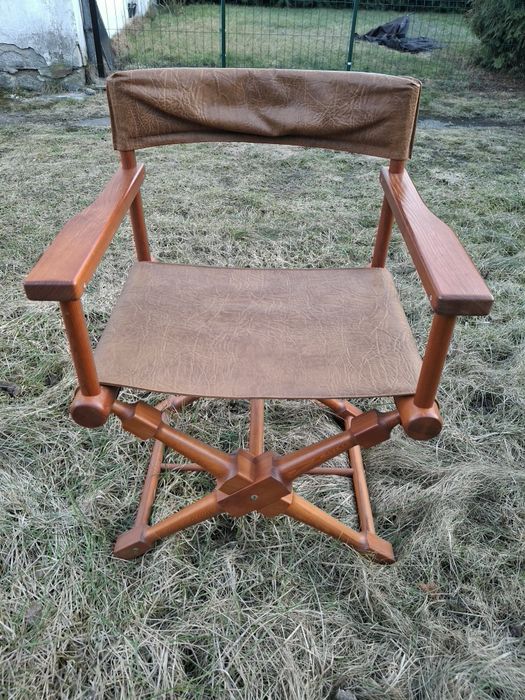 Krzesło Safari Vintage Styl Mid-Century Skóra & Drewno Design