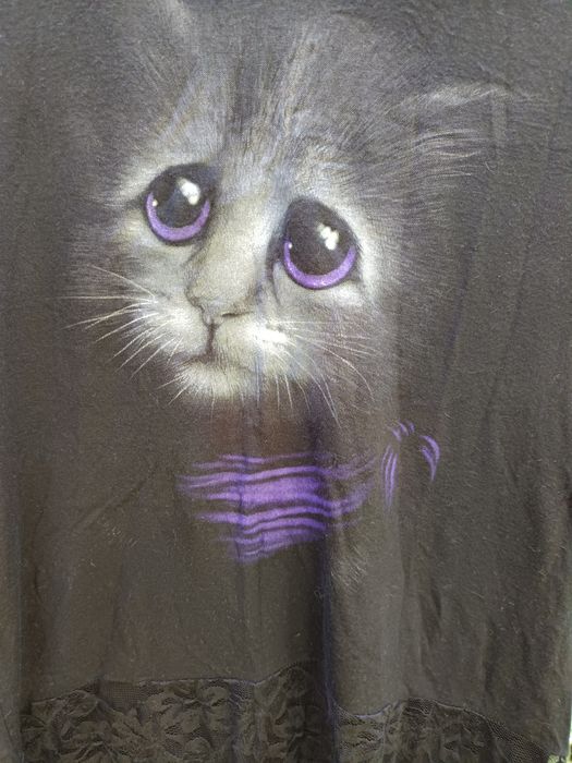 Czarna bluzka z krótkim rękawem z kotem, goth, L