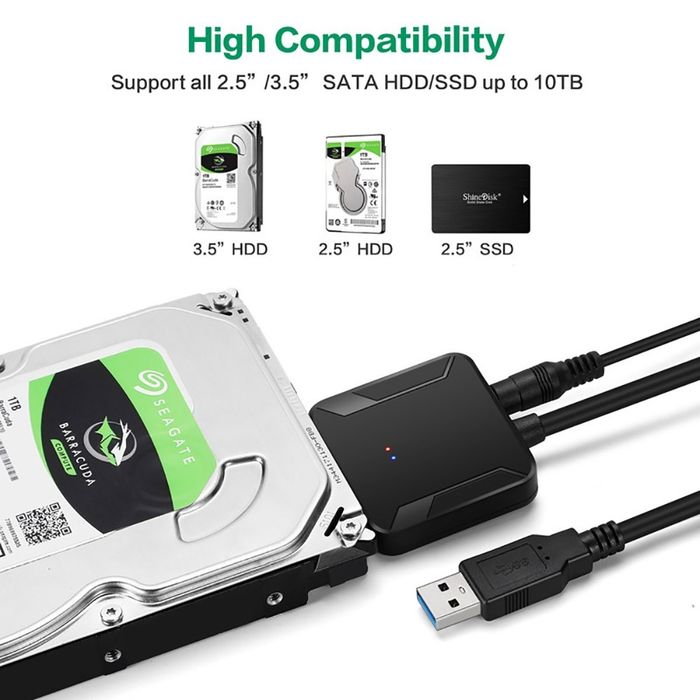 Adapter na dyski SSD, HDD 3,5'' i 2,5'' SATA III - USB 3.0 + zasilacz.