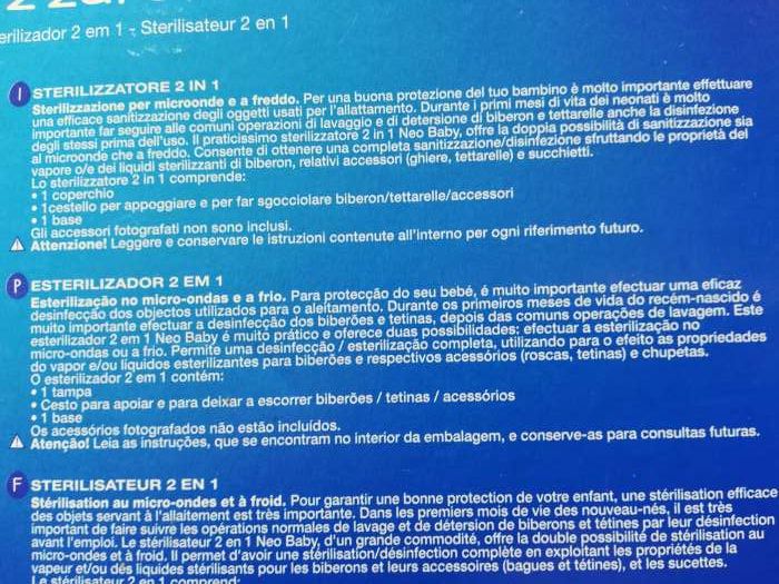 Esterilizador Para Artigos Bebe da Marca Chicco e Neobaby