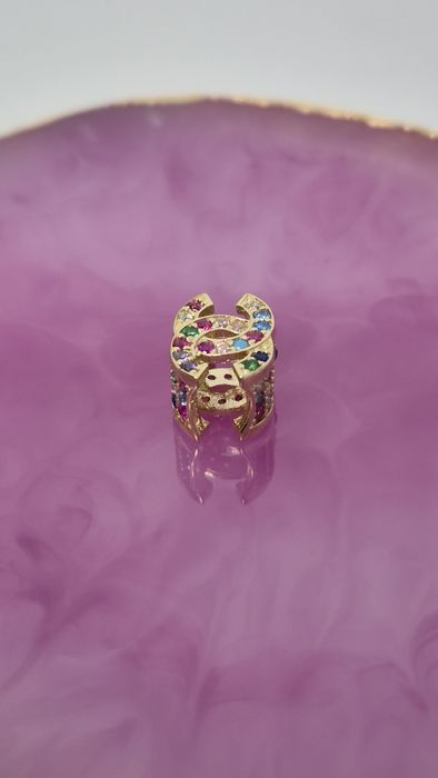 Nowy złoty charms do bransoletki typu Pandora, typu Chanel,kolorowy