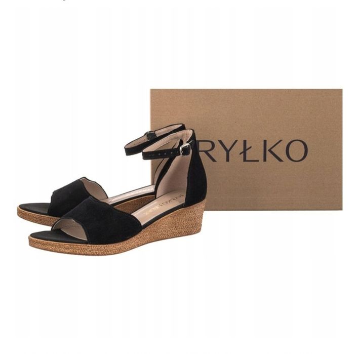 Buty Damskie Sandały na Platformie Skórzane Ryłko Czarne 3MBE3_X