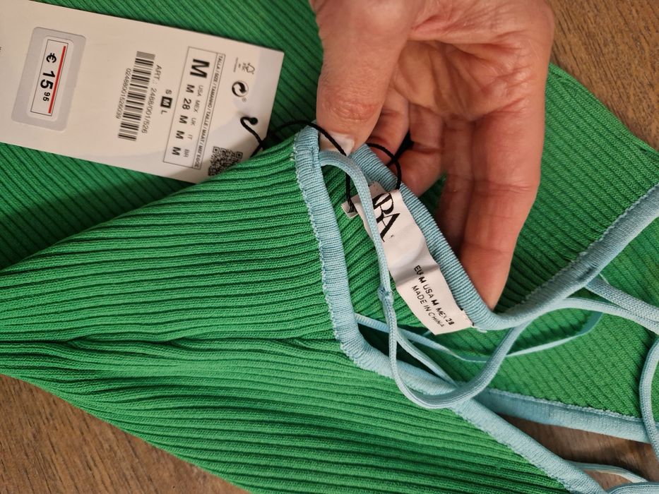 Top Zara verde e azul M