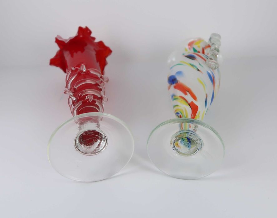 2 Solitários antigos em vidro multicolorido
