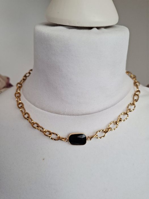 Naszyjnik handmade choker z naturalnych kamieni onyks