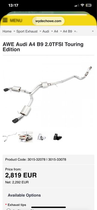 AWE выхлоп AudiA4b9 2.0T, новая гофра+доп.резонаторы atp performance .