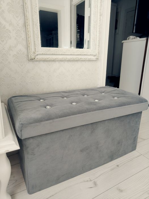 Pufa schowek diamenciki szary stylowy Glamour duży otwierana pikowana