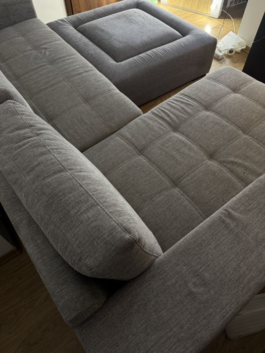 Szary duży narożnik z dostawianą pufą