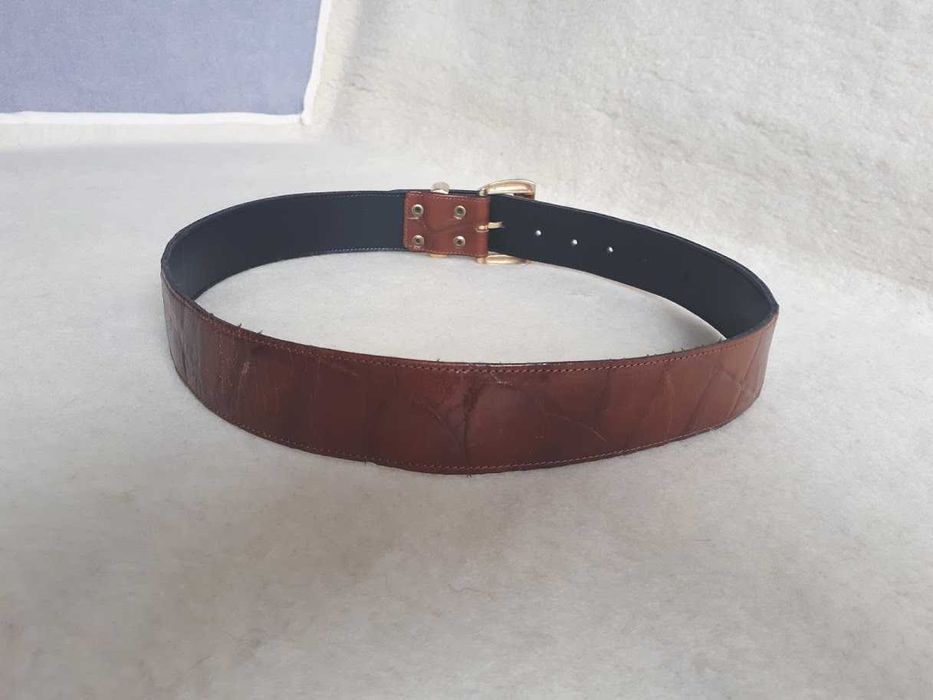 Pasek skórzany 75 cm brązowy z regulacją na dziurki, skóra lakierowana
