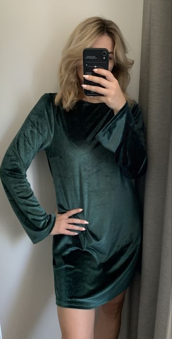 Welurowa luźna sukienka z szerokimi rękawami 40 L Monki