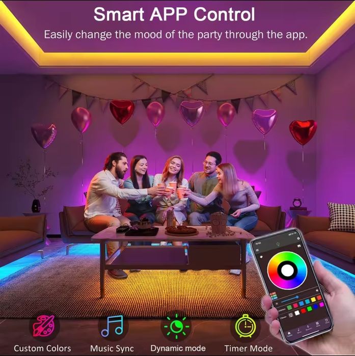 Лед лента музыкальная  Music  RGB, Bluetooth управление и пультом, комплект 20 метров