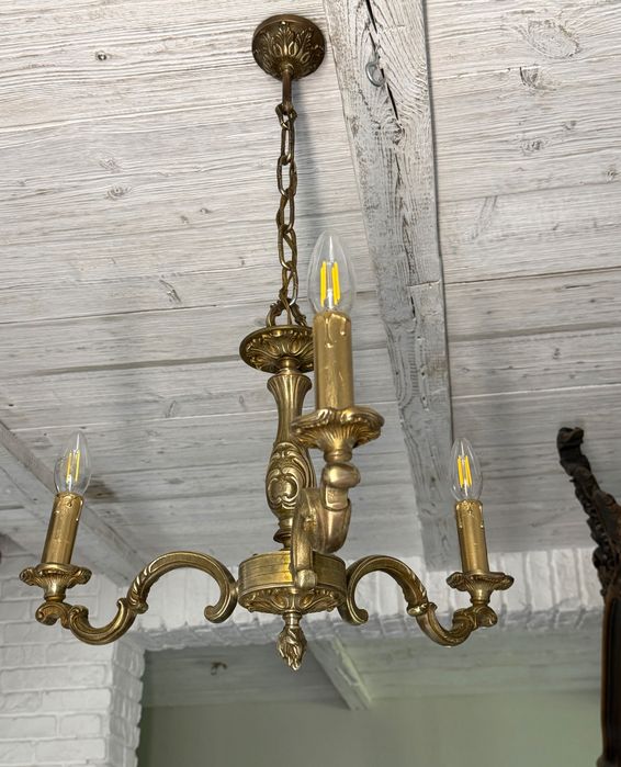 Francuski Żyrandol nr. 47 Francja, mosiądz 3-ram Antyk Lampa