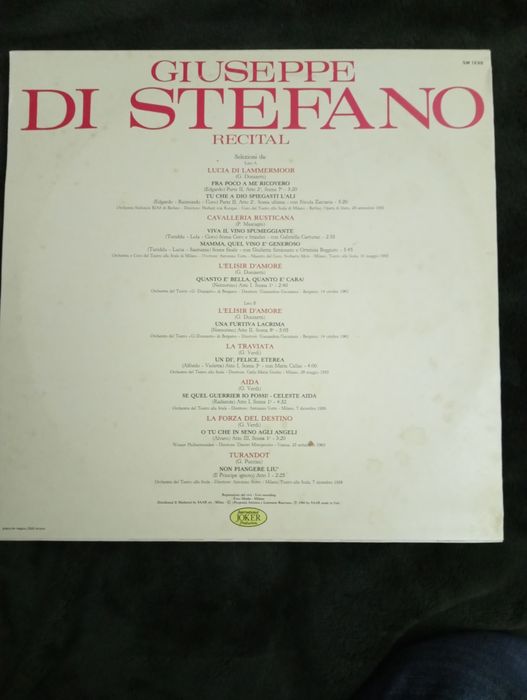 Vinil Giuseppe di Stefano – Recital -  Italy	1982