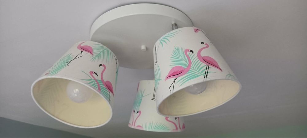 Żyrandol abażur potrójny flamingi 3 żarówki