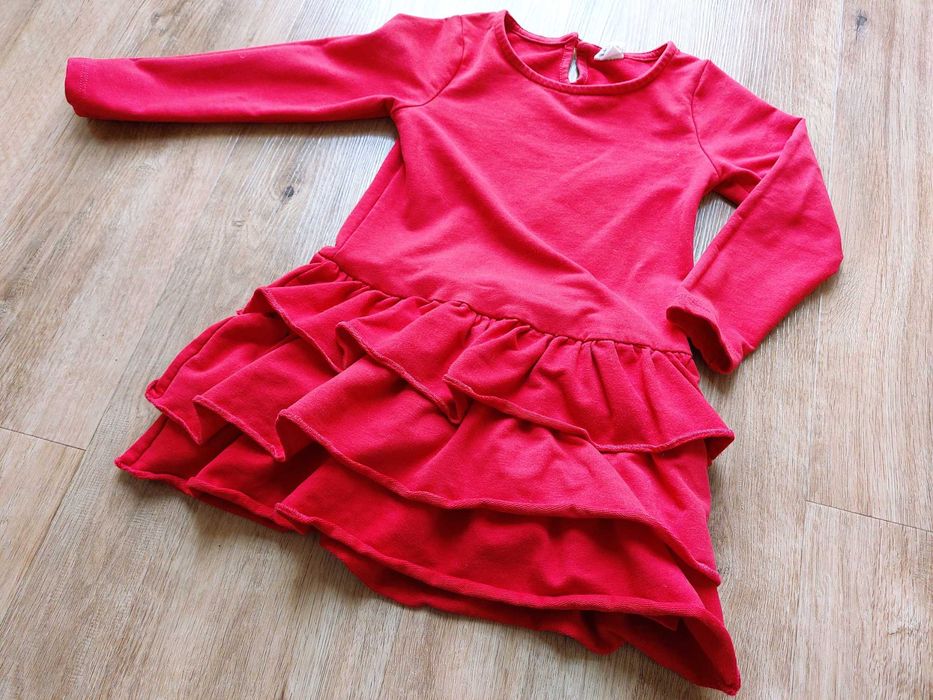 Ciepła czerwona sukienka z długim rękawem COOL CLUB rozm. 98