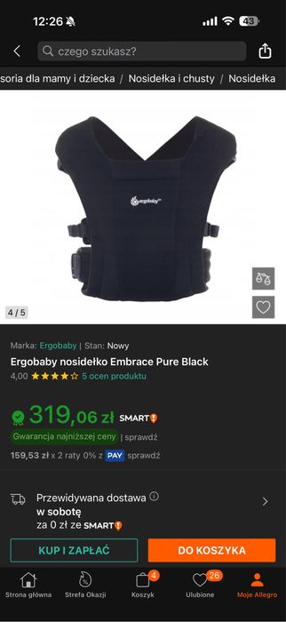 Ergobaby nosidełko Embrace Pure Black