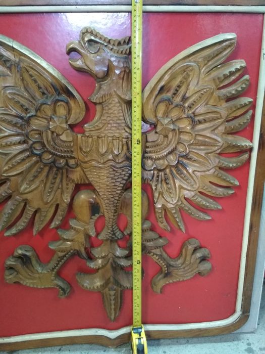 Godło polski PRL bardzo duże drewniane płaskorzeźba