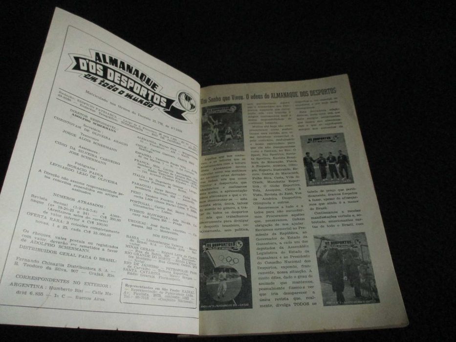 Livro Almanaque dos Desportos nº 25 1º Semestre de 1965 Ano IX