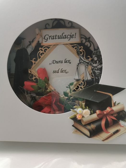 Kartka  urodzinowa gratulacyjna dla studenta prawa.