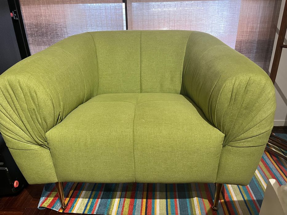 Sofá tecido verde e dourado como novo