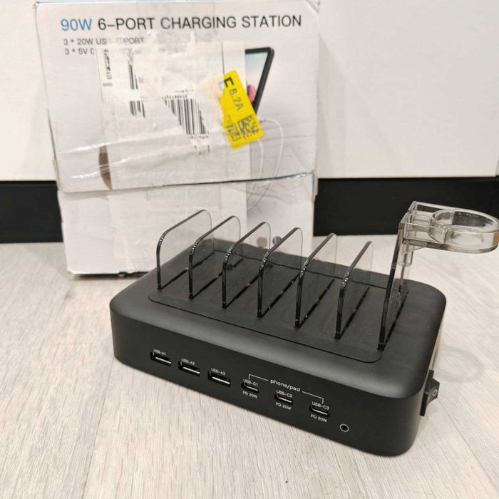 Зарядна станція 90W на 6 пристроїв USB-C PD + USB-A, органайзер