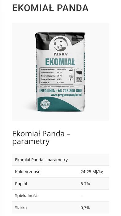 Ekomiał Panda 25kg 24-25 Mj/kg