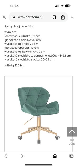 Krzeslo obrotowe ,welurowe Horten na zlotych nogach