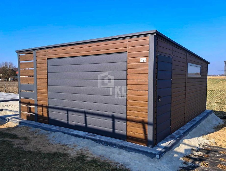 Garaż blaszany 4,5x6m + wiata 1m Brama drzwi okno rynny dach  TKD261