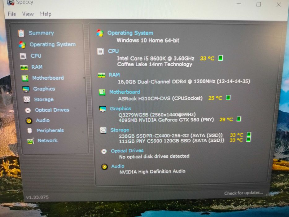 Komputer i5-8600k, HyperX 2x8 2400 CL12, GTX 980 PNY, 2xDyski, H310