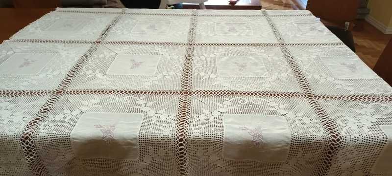 Toalha de mesa vintage linho antigo e renda