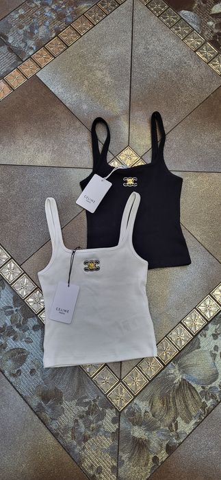 2 topy top biały czarny prążek bawełna premium S