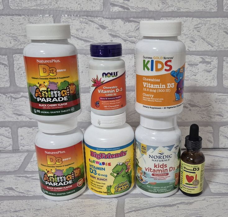 Омега3, вітамін C, D3, цинк, кальцій, магній, мультивітаміни для дітей