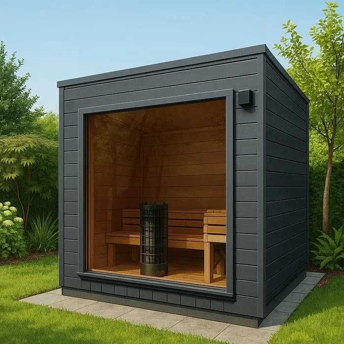 SAUNA zewnętrzna OGRODOWA 2,5x2,3 m Ocieplona +Piec + Witryna