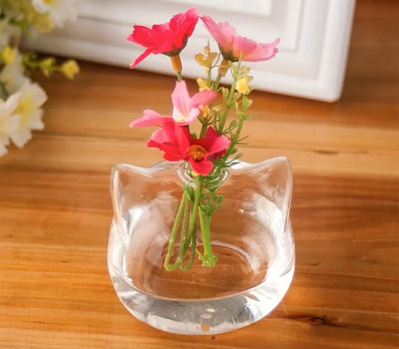 Ваза скляна у формі кота, маленька