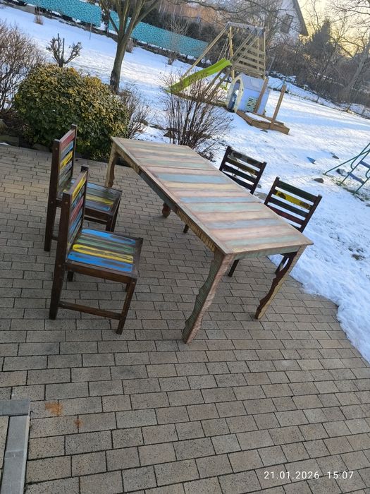 Nowy zestaw do jadalni stół i 4 cztery krzesła drewni odzyskane kolor