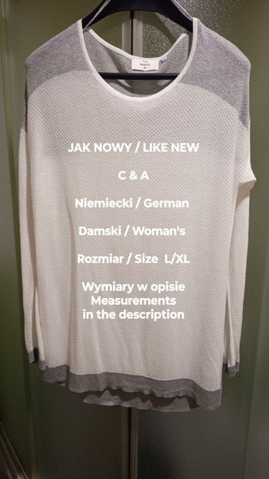 C&A  Niemiecki damski luźny sweter z bawełną, 40% Bawełna, Roz. L/XL