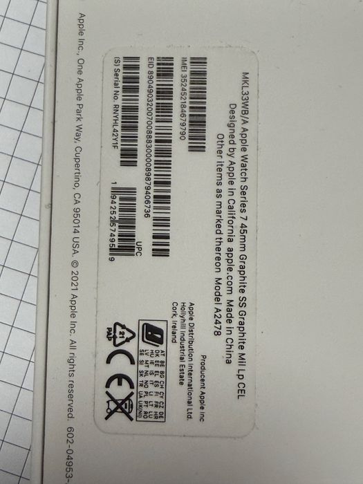 Apple Watch 7, 45mm Cellular Grafite